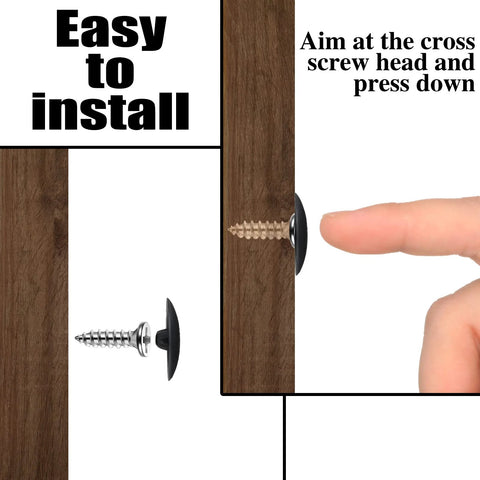 Installation of Plastic Self Tapping Screw Cap Covers Set With Self Adhesive Hole Covers For Wood Furniture Black Finish