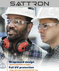 Tough As Nails Heavy Duty Clear Safety Glasses 100 Pack worn by workers, showcasing impact proof polycarbonate lenses on site.