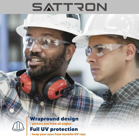 Tough As Nails Heavy Duty Clear Safety Glasses 100 Pack worn by workers, showcasing impact proof polycarbonate lenses on site.