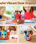 Rotating Art Supply Storage Organizer With 360 Degree Spin Base Kid Friendly Craft Caddy For Classrooms And Desks Home School Organization Art Center Storage And Office Desk Organizer on table with colorful pens and pencils