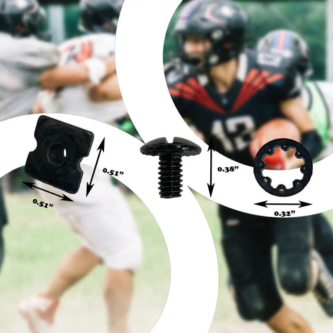 Battle Tested Football Shoulder Pad Backplate Hardware Kit With Heavy Duty Replacement Screws For Equipment Repair And Quick Sideline Fixes To Keep Your Armor Game Ready, including screws and mounts, dimensions shown.