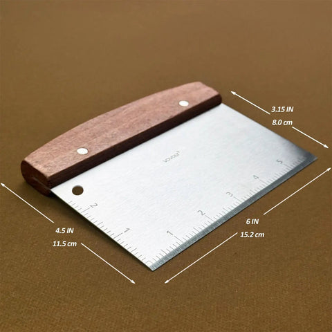 Heavy Duty Bench Scraper For Flat Top Griddle, Dough Cutter, Stainless Steel Chopper with wooden handle and beveled edge