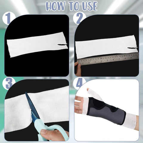 Elastic Arm And Wrist Stockinette Tubing For Pre Wrap Use, measurement and cutting steps, shown worn for protection