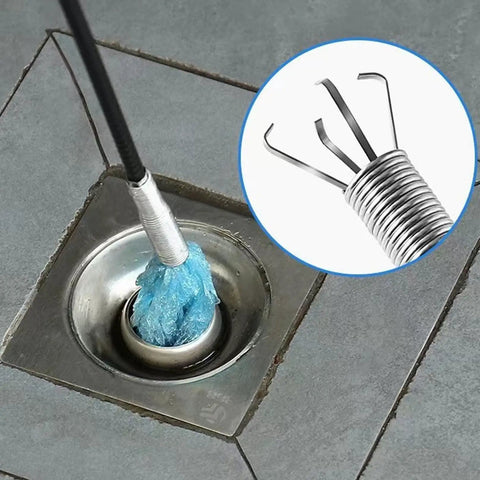 79 Inch Stainless Steel Four Claw Toilet Auger Bendable Drain Snake Clog Remover For Sink And Tub removing debris from drain.