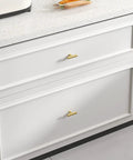 White drawers with Hot Brushed Gold Cabinet Knobs Set 50 Pack Stainless Steel Drawer Pull Handles, 12mm diameter, in a kitchen
