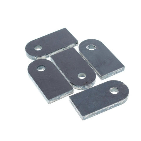 Badass Weld On Chassis Tabs Featuring Three Eighth Inch Center Holes Crafted From Heavy Duty Quarter Inch Steel Perfect For Rock Solid Suspension Upgrades And Ultimate Hot Rod Customization Pack Of Five, showing five steel brackets.