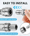 Senlinyu 3/8 in stainless steel pressure washer quick-connect adapters set (4-pack) with NPT male and female threads