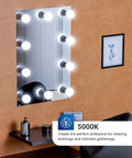 10 Pack E12 LED Bulbs G14 Globe Vanity Lights Daylight 5000K CRI92 450 Lumens 5W Equal 40W displayed on mirror
