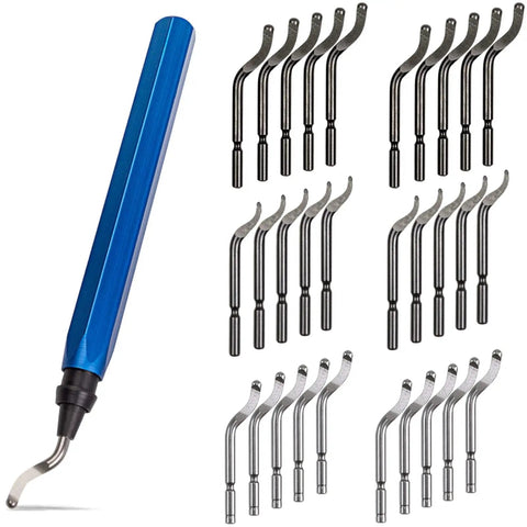Rotary Deburring Tool Kit With Swivel Handle And 30 Pcs HSS Blades For Soft Metals Like Aluminum And Copper Plus Wood, Plastic And Steel Burr Removal, Great For Circular Holes And Straight Or Curved Edge Finishing