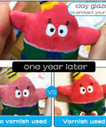 Air Dry Clay Varnish Sealant used on clay figure comparison after one year, showing waterproof and scratch resistant gloss glaze effect.