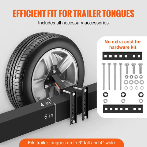 Image of Spare Tire Carrier For Trailers With 160 Lb Capacity Universal Mount Fits 4x4 To 8x6.5 showing installation on trailer tongue.