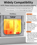 Double Space Resin 3D Enclosure With Ventilation Kit And LED Light, compatible with various 3D printers, shown with dimensions.