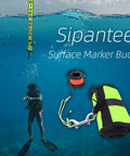 DSMB Kit For Scuba Diving With Five Foot Tube And Ninety Eight Foot Reel Marker Buoy, diver with surface marker buoy and spool