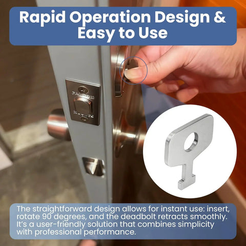 Person using Five Pack Emergency Release Keys For Occupancy Indicator Deadbolts B571 And D271 Stainless Steel Portable Unlock Tool