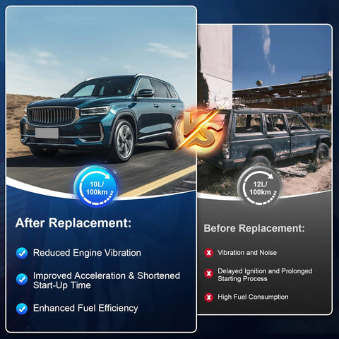 Comparison image of a modern SUV and an older vehicle illustrating fuel efficiency improvements after replacing Honda Civic fuel pump assembly.