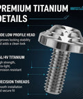 Close-up of a Dope Build Grade Five Titanium Bottle Cage Bolt M5 x 12mm with wide low profile head and precision threads.