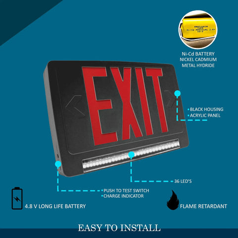 Ultra Bright Battery-Backed LED Exit Sign With Indoor Emergency Lighting And Chevron Arrow, energy-efficient acrylic panel