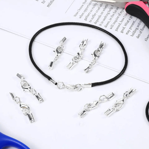 20 Sets Stainless Steel Necklace Clasps And End Caps For Jewelry Making 3MM ID Cord End Caps With Lobster Clasp for DIY crafting.