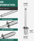 Hefty 3/16 X 1/4 Inch Aluminum Blind Pop Rivets Featuring Rock Solid Steel Mandrels Corrosion Resistant Fasteners for size information and features.