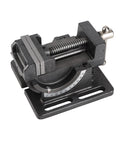 Rock Solid Heavy Duty 3 Inch Drill Press Vise With Cast Iron Frame And Hardened Steel Jaws showing quick tilt setup and zero slip clamp action.