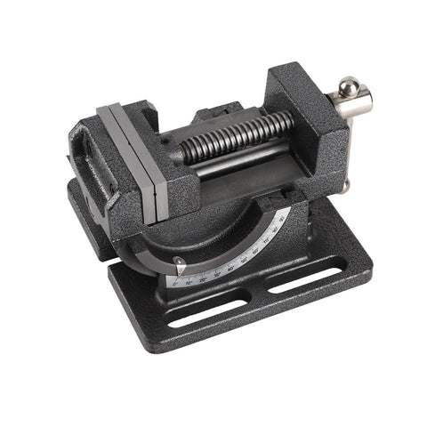 Rock Solid Heavy Duty 3 Inch Drill Press Vise With Cast Iron Frame And Hardened Steel Jaws showing quick tilt setup and zero slip clamp action.