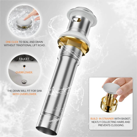 Brushed Nickel Centerset 4 Inch Bathroom Faucet For 2 Or 3 Holes Stainless Steel Dual Handle With Copper Pop Up Drain view