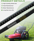 Beefed Up 3L Tooth HB Drive Belt 10mm x 1160mm on grass with Earthquake Trimmer, highlights heat resistance and durability.