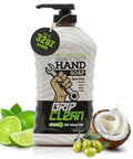 Heavy Duty Hand Cleaner For Mechanics With Pumice And Clay Infused Formula That Kicks Grease Oil And Grime Moisturizing Liquid Hand Soap For Shop Garage And Industrial Use 32 Oz bottle with lime and coconut images