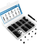 400Pcs Computer Screws Assortment Kit with screwdriver and standoffs, organized in a plastic box for DIY build and repair.
