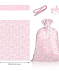 Pink Jumbo Plastic Gift Bag With Baby Girl Design Includes Tag And Tie 56 X 36 Inches Extra Large Perfect For Birthday Parties Baby Showers And Holidays Lightweight And Foldable For Easy Storage, showing dimensions and accessories.