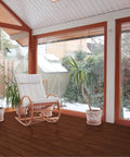 Sunroom with Interlocking Wood Deck Tiles 12x12 Inch Walnut, 27 Pack Waterproof Patio Floor Tiles For All Weather Outdoor Use.