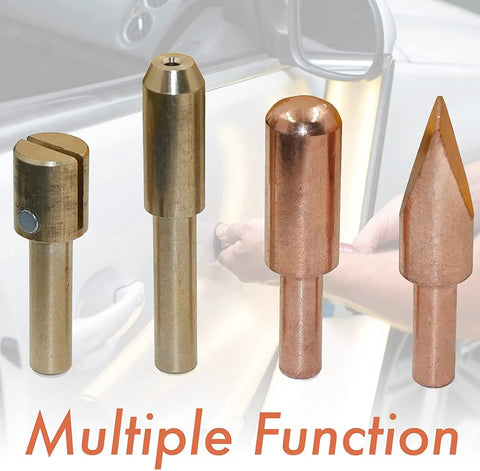 Close-up of 800VA Stud Welder And Dent Puller Kit tips showing various metal attachments for dent removal