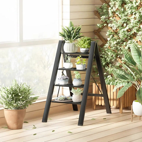 3 Step Folding Aluminum Ladder With Wide Anti Slip Pedals Portable Lightweight Step Stool For Home And Office Use Kitchen 330 Lb Capacity Black With Non Slip Rubber Feet For Extra Stability used as plant stand indoors