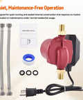 Reliable Hot Water Recirculation Pump Replacement Featuring A Smooth 1/25 Hp 115 Volt Motor, two flexible hoses, user manual.