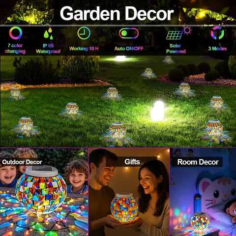 Color Changing Solar Powered Glass Ball Lights For Outdoor And Indoor Decor Mosaic Globe Lamp Waterproof Night Light For Patio Yard Party Bar Wine Cabinet Energy Saving Auto On Off Lit in garden setting and room decor