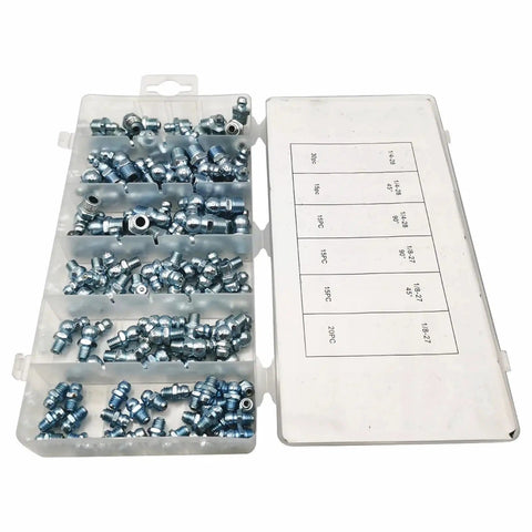 Grease Fittings Kit 110 Piece Imperial 45 Degree 90 Degree Nipple Assortment For Grease Gun And Hydraulic Systems Oil Mouth Nipples