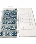 Huge 110 Piece Grease Nipple And Oil Fitting Assortment Kit With Imperial 45 And 90 Degree Hydraulic Nipples Featuring One-Way Spring Sealing For Flawless Lube Gun Delivery Plus Solid Build Quality. 110-piece metal grease fitting kit in case