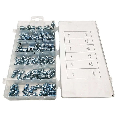Top Rated 110 Piece Grease Nipple Assortment Kit With One Way Check Valve Stops Backflow For Heavy Duty Hydraulic Car And Truck Maintenance Jobs, plastic storage case