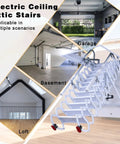 Electric Attic Ladder Telescoping Pull Down Loft Stairs Built Tough To Crush Heavy Loads Featuring Smooth Glide Retractable Action for basement, loft, and garage access.