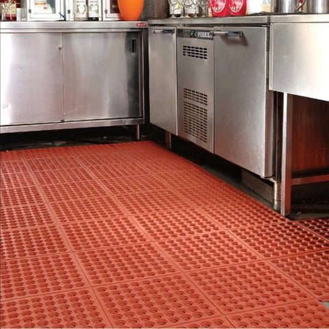 Anti Fatigue Rubber Floor Mat For Workstations And Assembly Lines 36 By 60 Inches Red Commercial Grade With Drainage Holes in kitchen