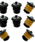 Heavy Duty Eight Piece Body Mount Bushing Kit Plug And Play For 2002 To 2005 Ford Explorer and Mercury Mountaineer suspension bushes displayed from above.