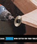 Two Inch Cut Off Wheel With One Quarter Inch Stem Mandrel For Die Grinder Or Drill cutting wood, includes two discs, 51mm OD