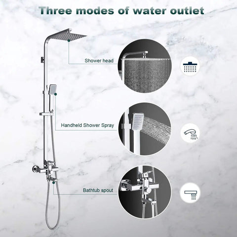 Rainfall Shower System Chrome With 8 Inch Square Shower Head Hand Spray Mixer Tap Tub Tap Wall Mount Bathroom Fixtures