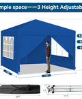 10x10 Auto Pop Up Canopy Tent With Weatherproof Sidewalls Instant Waterproof Sun Shade Gazebo shown with adjustable height and sidewalls