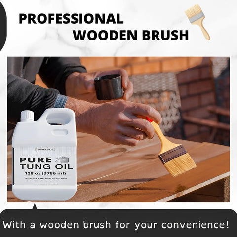 Using Straight Up Pure Tung Oil 32 Oz Bulk Bundle With Professional Brush on wooden surface for a food safe finish.