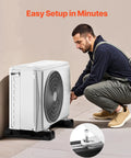 Person installing mini split unit on Floor Mounting Base Kit For Mini Split AC Systems, Heavy-Duty Rubber Anti-Vibration Pads