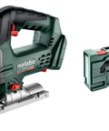 Heavy Duty Knockout 18V Brushless Cordless Jigsaw with case, featuring ergonomic grip for wood and metal cutting tasks.