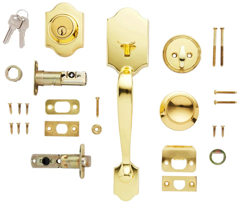 Easy Install Handleset With Tulip Knob For Front Door Single Cylinder Polished Brass Universal Handling Fits Most Doors