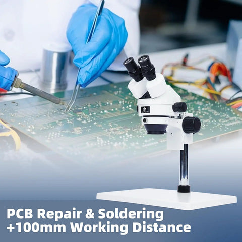 Professional Binocular Stereo Microscope 7X to 45X Zoom With LED Ring Light, Dual Coarse and Fine Focus, Wide Base for PCB Repair, Jewelry, Minerals, and Precision Inspections, PCB repair setup