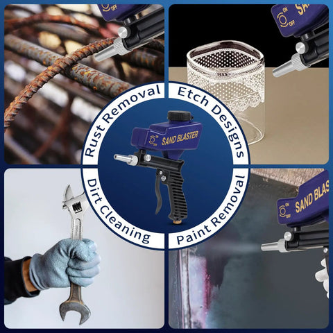Grab And Go Gravity Feed Sandblaster Gun With Slick Flow Control And Comfort Grip for rust stripping and paint removal.